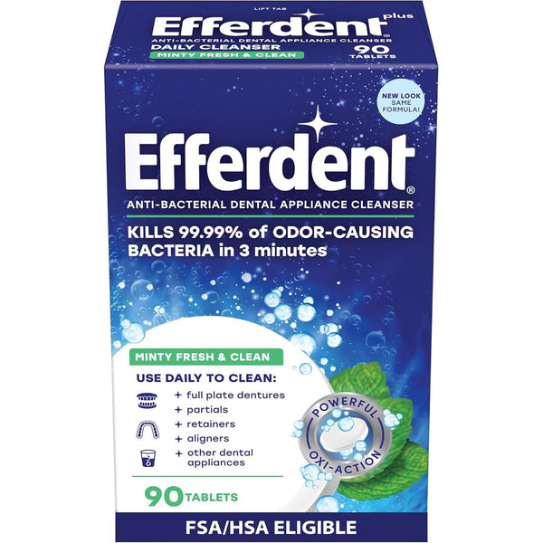 Efferdent Denture Cleaner Tablets, Minty Fresh & Clean, 90 Count