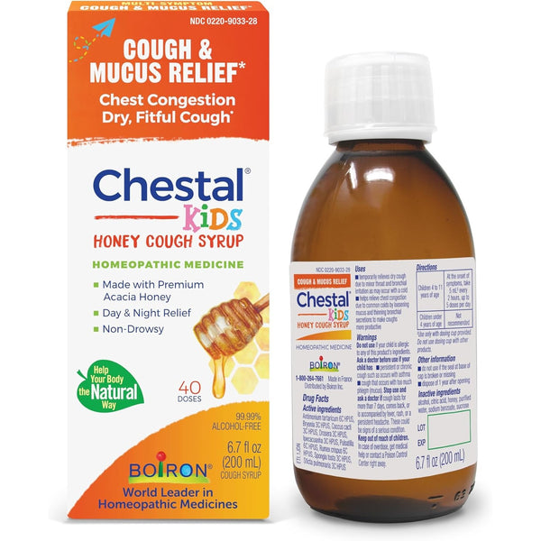 Boiron Chestal Honey Children's Cough Syrup for Nasal and Chest Congestion, Runny Nose, and Sore Throat Relief - 6.7 Fl oz
