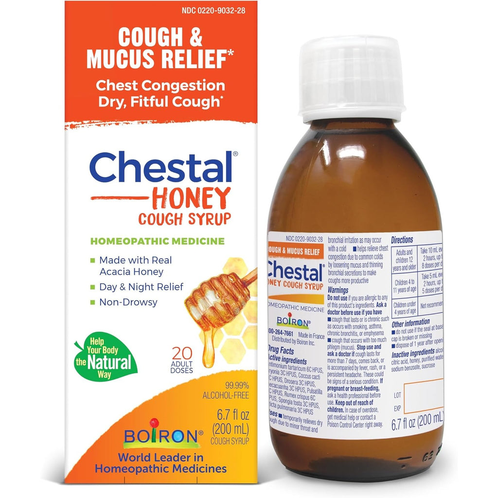 Boiron Chestal Honey Adult Cold and Cough Syrup for Nasal and Chest Congestion, Runny Nose, and Sore Throat Relief - 6.7 Fl oz