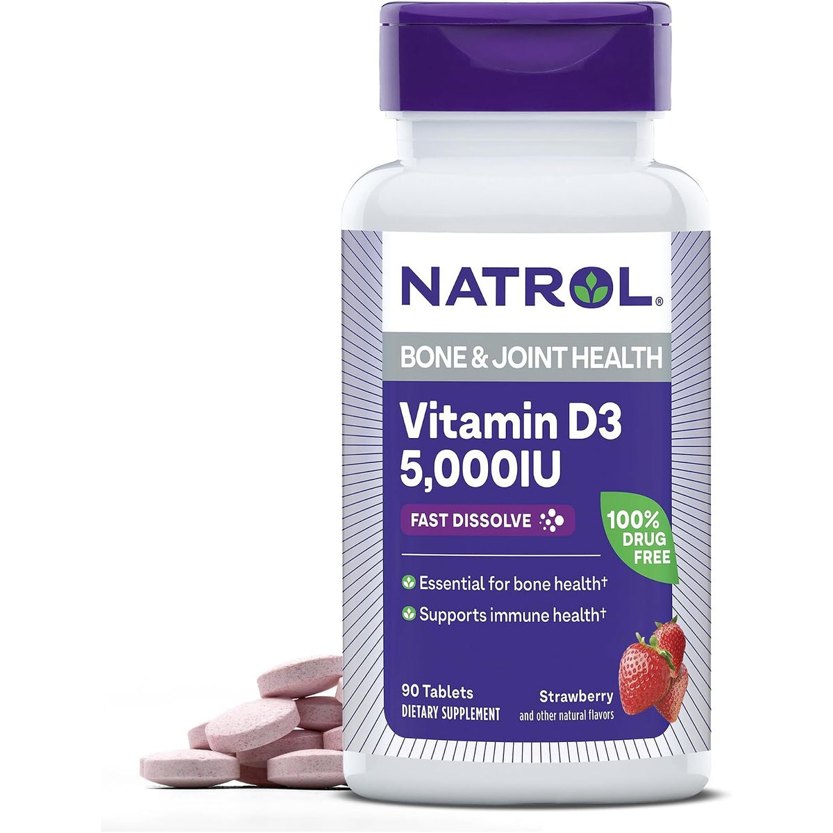 Natrol Vitamin D3 5,000 IU Fast Dissolve, Bone & Joint Health, 90 Tablets