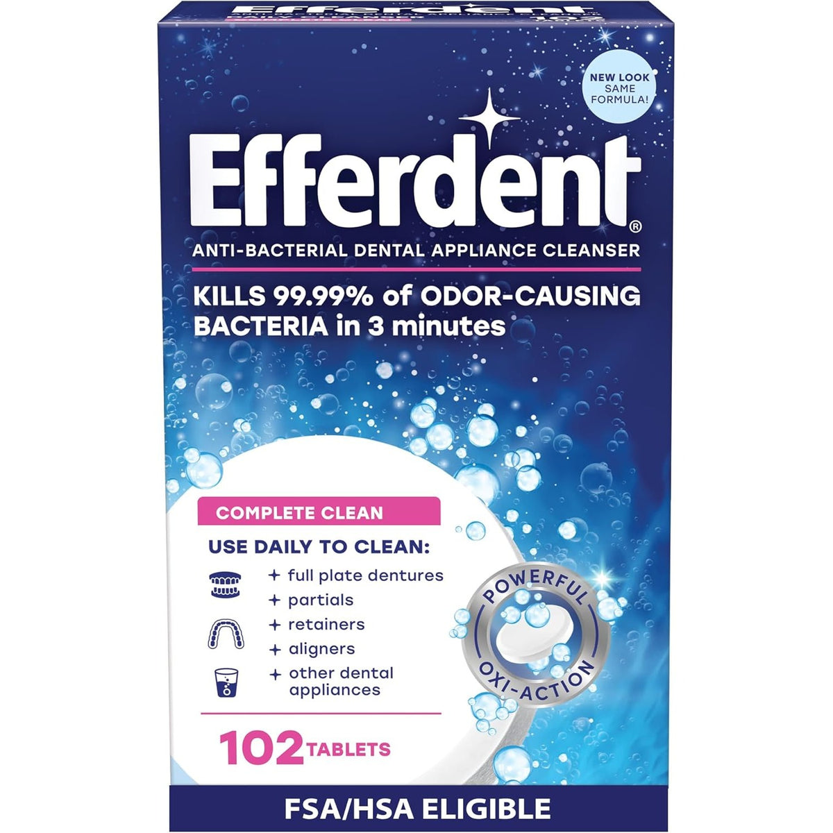 Efferdent Denture Cleaner Tablets, Complete Clean, 102 Count