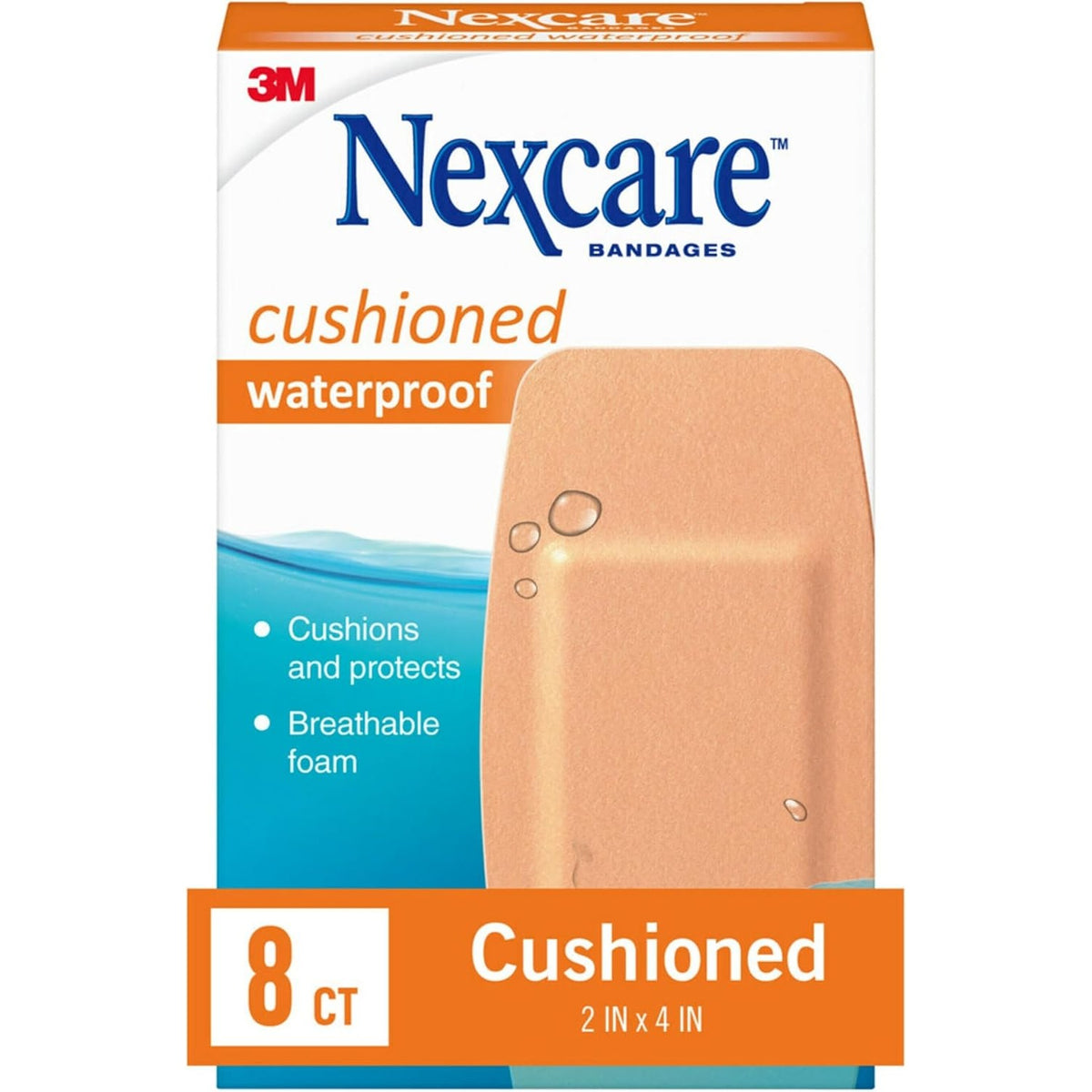 Nexcare Waterproof Cushioned Bandages, Knee & Elbow, 2 x 4 in, 8 Count