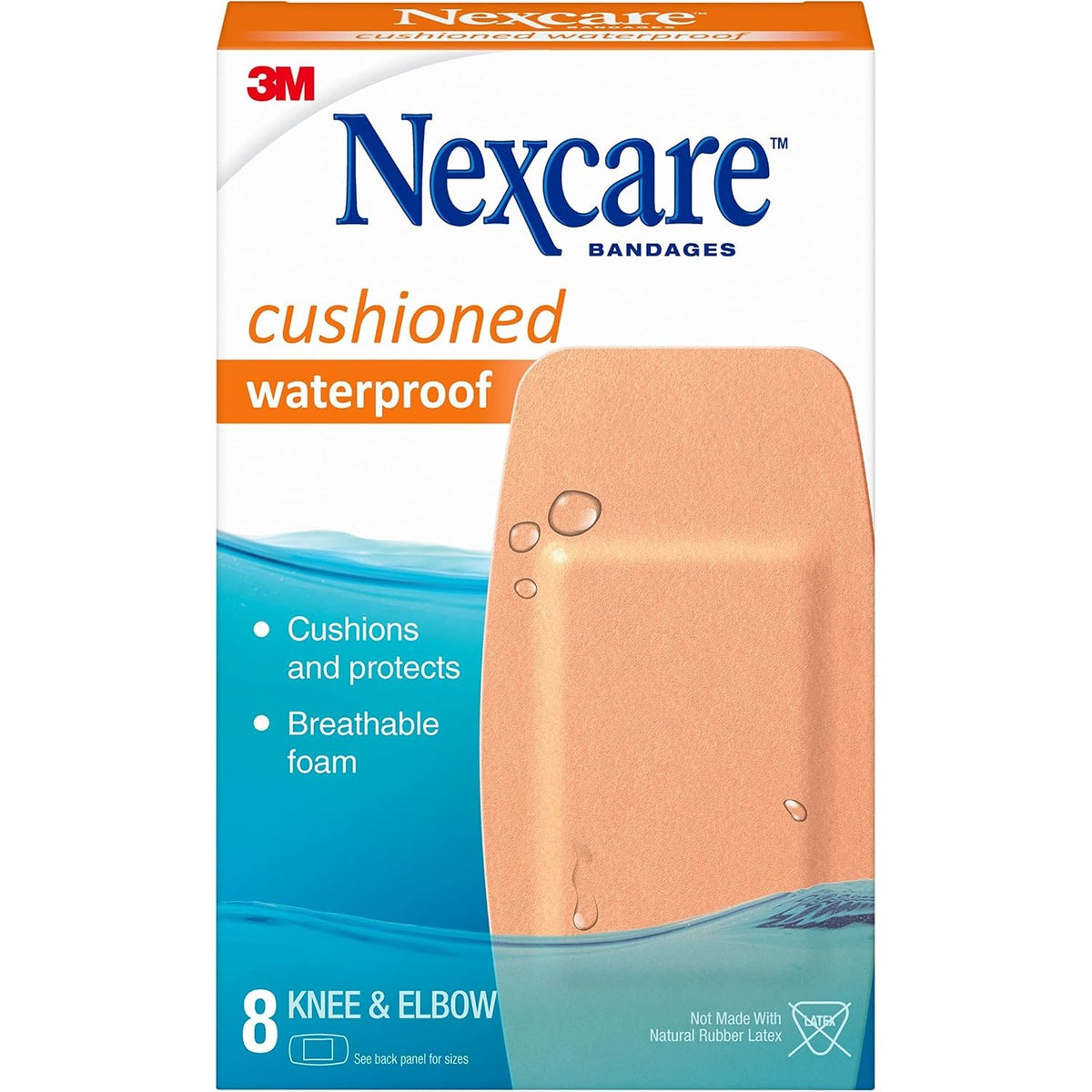 Nexcare Waterproof Cushioned Bandages, Knee & Elbow, 2 x 4 in, 8 Count