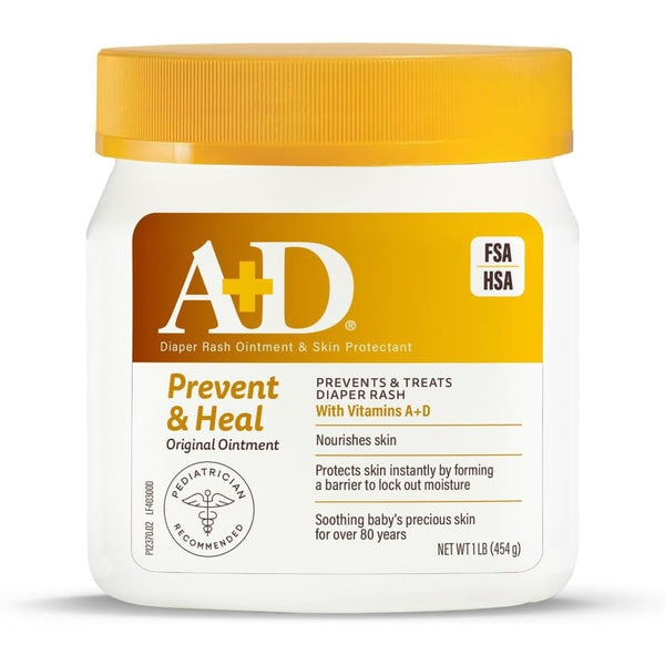 A+D Prevent + Heal Diaper Rash Ointment, With Vitamins A & D - 16 oz
