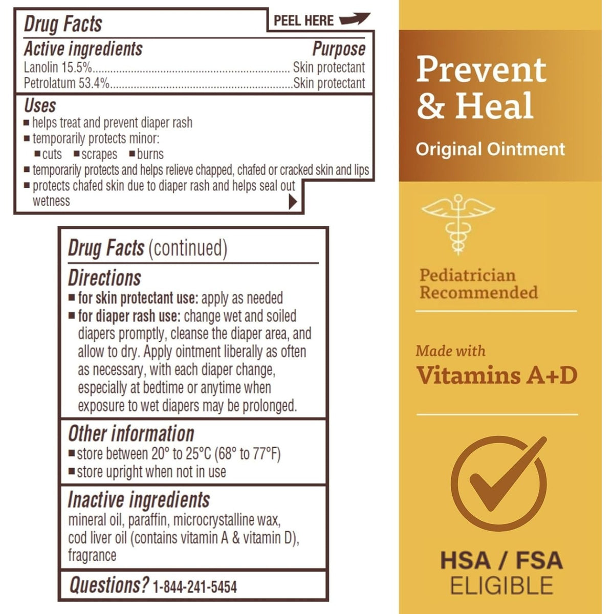 A+D Prevent + Heal Diaper Rash Ointment, With Vitamins A & D - 16 oz