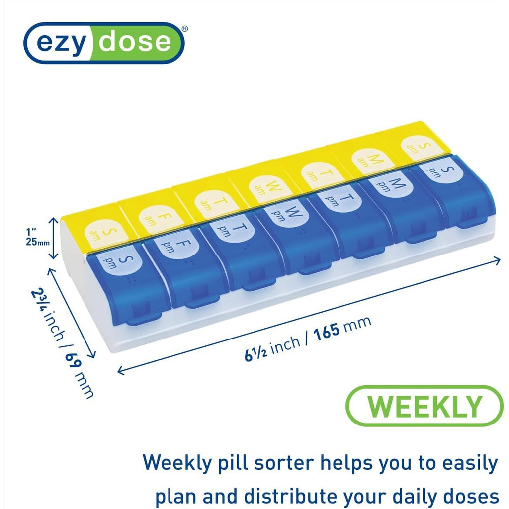Ezy Dose Weekly (7-Day) AM/PM Pill Organizer, X-Large Case, Color May Vary