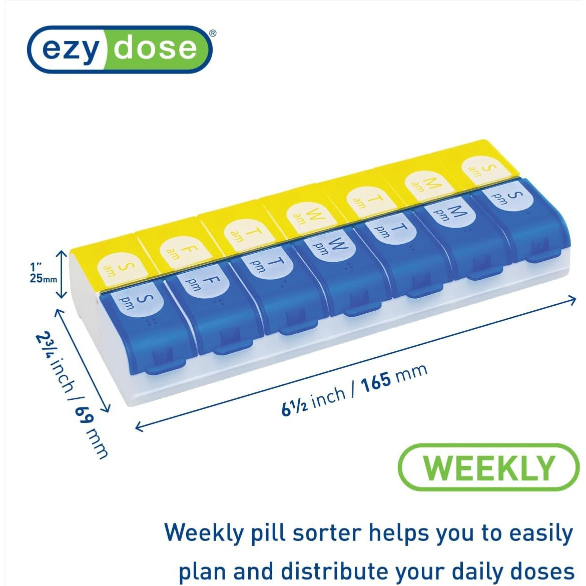 Ezy Dose Weekly (7-Day) AM/PM Pill Organizer, X-Large Case, Color May Vary