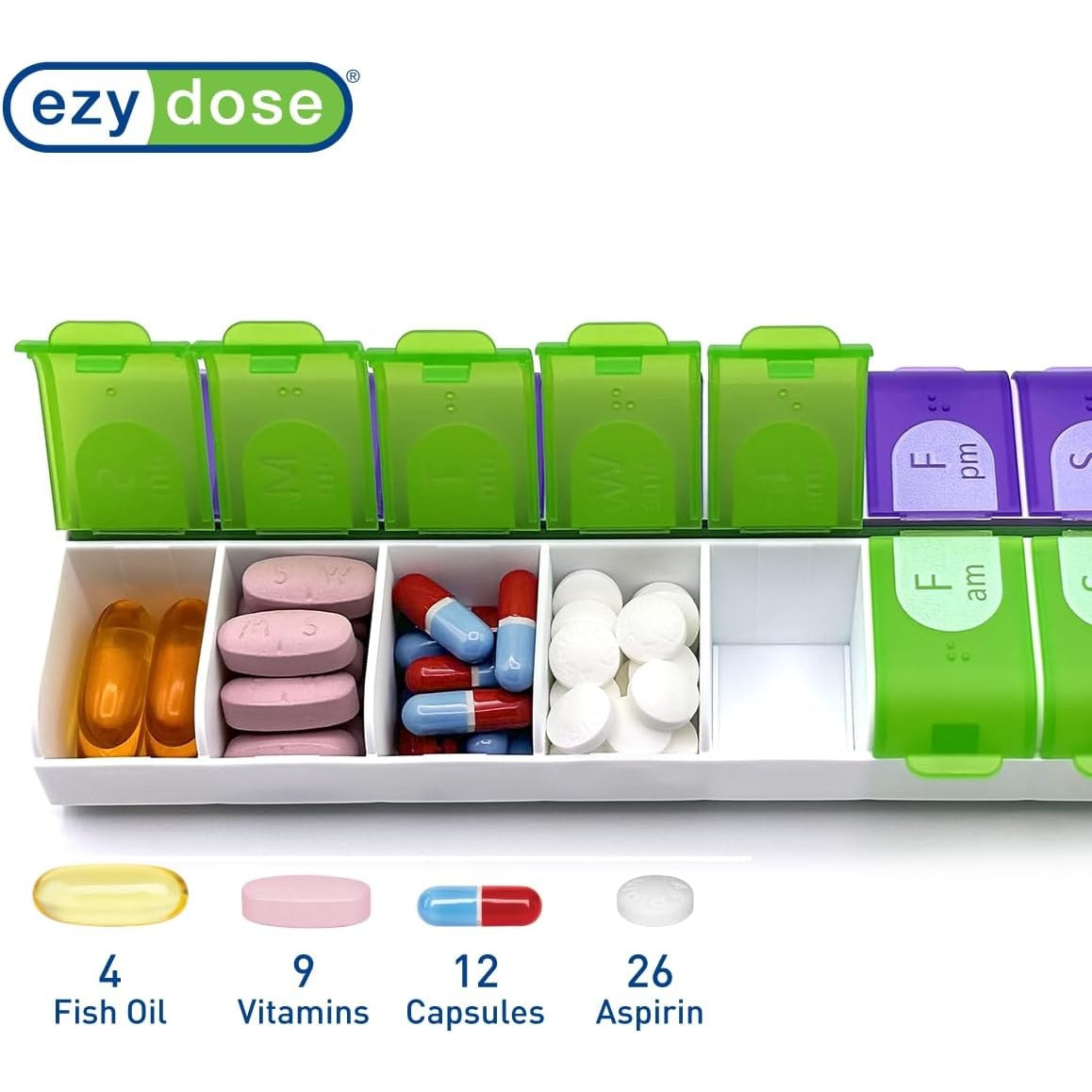 Ezy Dose Weekly (7-Day) AM/PM Pill Organizer, X-Large Case, Color May Vary