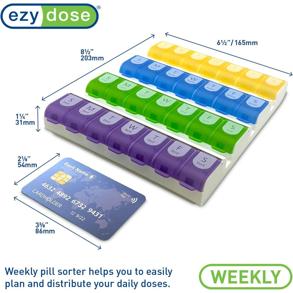 Ezy Dose Easy Fill Daily 7-Day, 4X/Day Pill Organizer, Multi-Color, X-Large