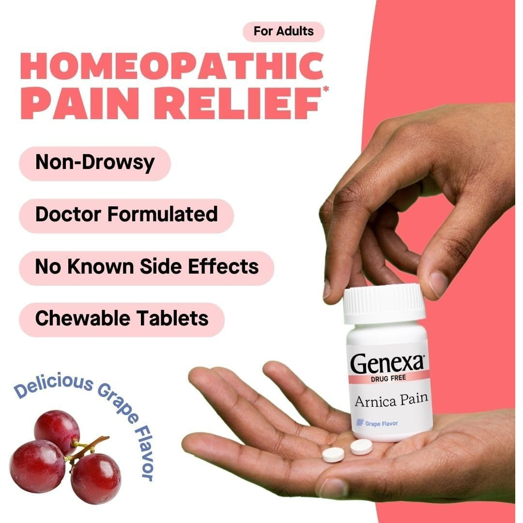 Genexa Arnica Pain Relief Made Clean, 100 Chewable Tablets, Grape Flavor