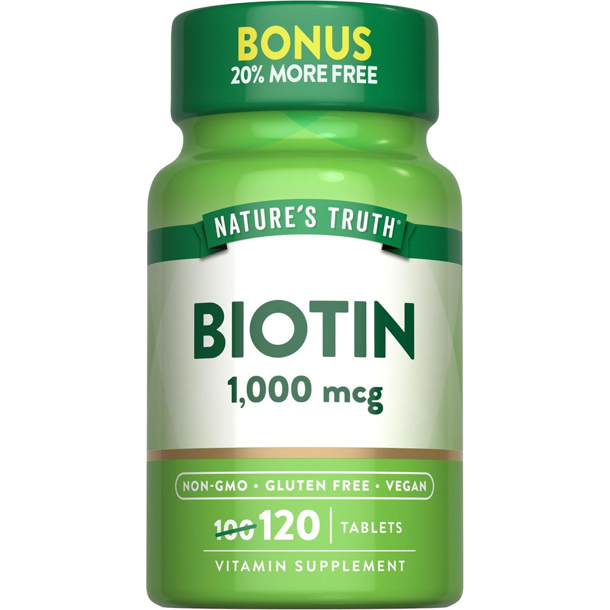 Nature's Truth Biotin | 1000mcg | 120 Tablets | for Women & Men