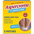 Aspercreme Max Strength Lidocaine Pain Relief Patch (5 Count) for Back Pain, Odor Free Pain Patches