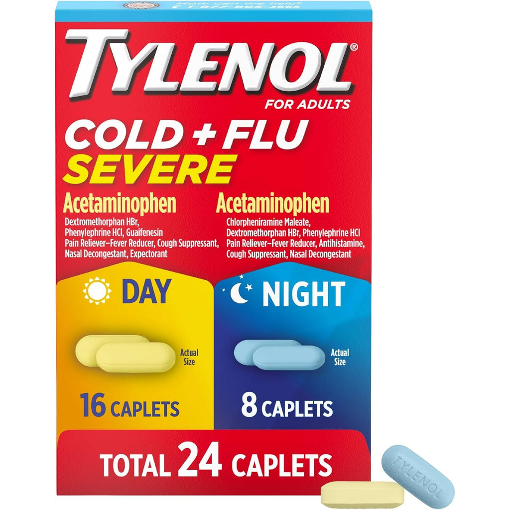 Tylenol Cold + Flu Severe Day & Night Caplets, Combo Pack, 24 Ct