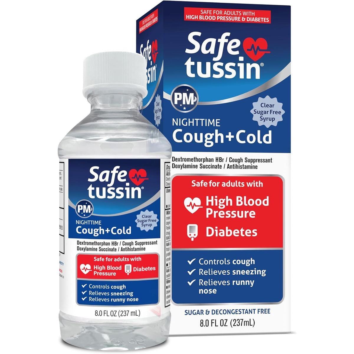 Safetussin PM Night Time Cold and Cough Medicine for Adults, 8 oz