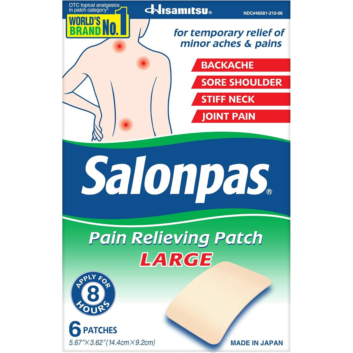 Salonpas Pain Relieving Patch, LARGE, 6 Count (Pack of 1)