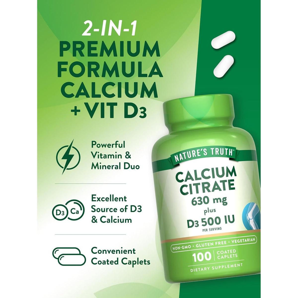 Nature's Truth Calcium Citrate with Vitamin D3 | 100 Caplets