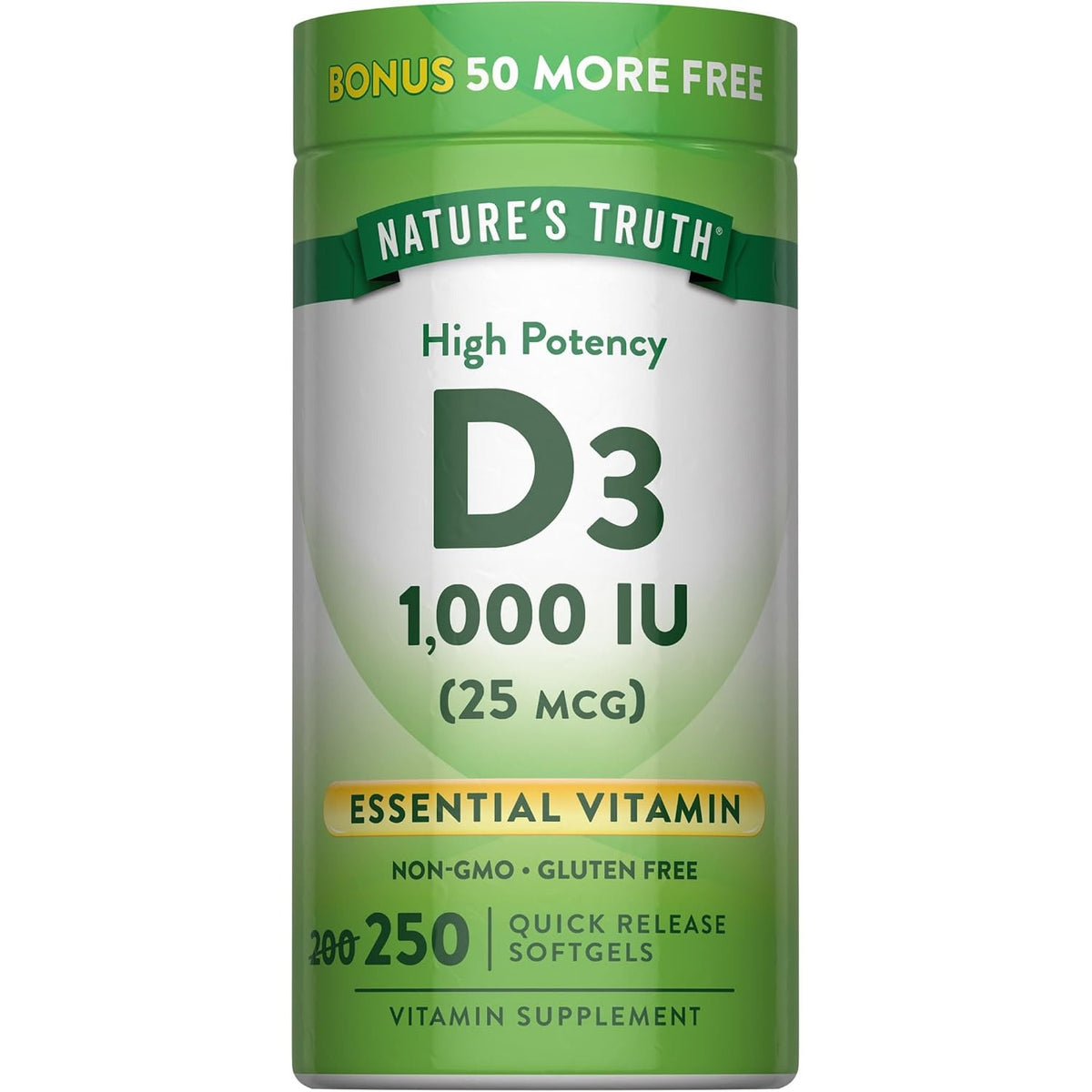 Nature's Truth D3 1000 IU | 250 Softgels | Essential Vitamin D