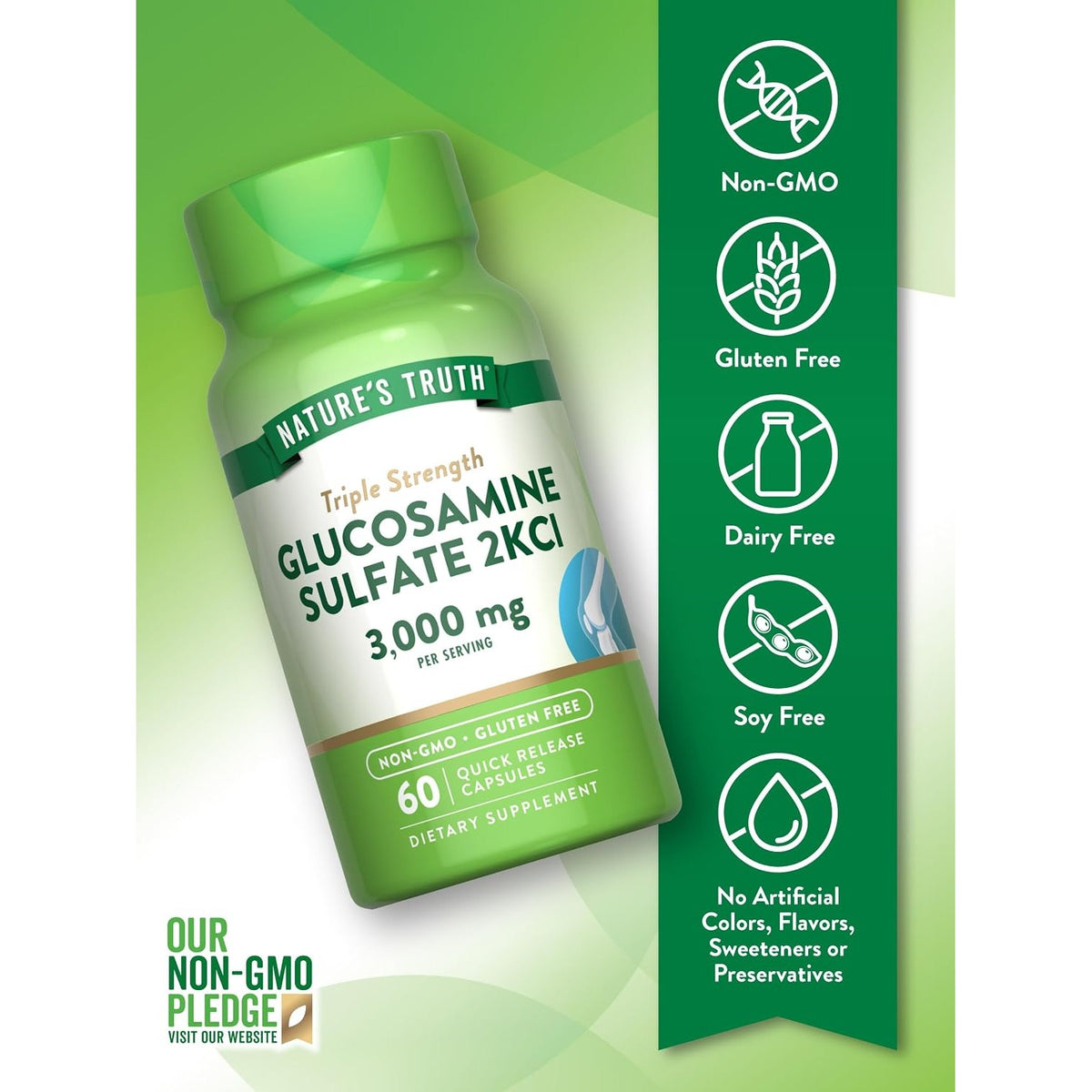 Nature's Truth Glucosamine Sulfate 3000mg | 60 Capsules | Triple Strength Supplement for Joint Health | Non-GMO, Gluten Free