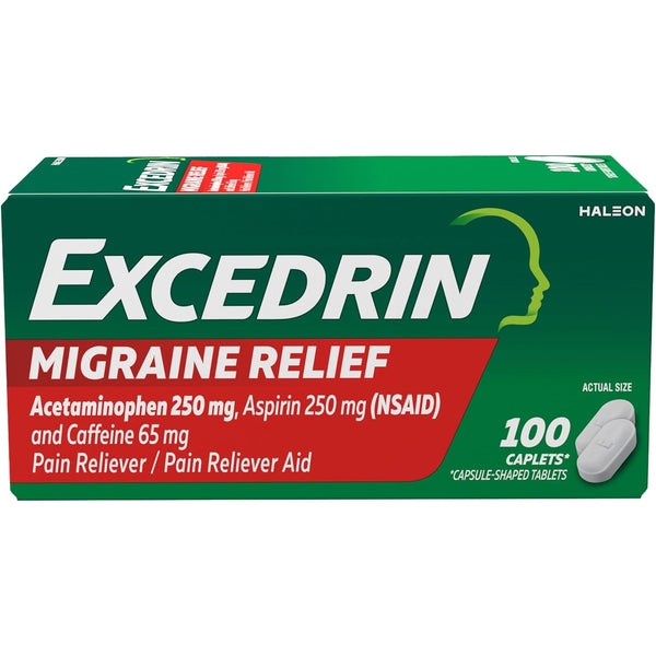 Excedrin Migraine Relief Caplets to Alleviate Migraine Symptoms, 100 Count