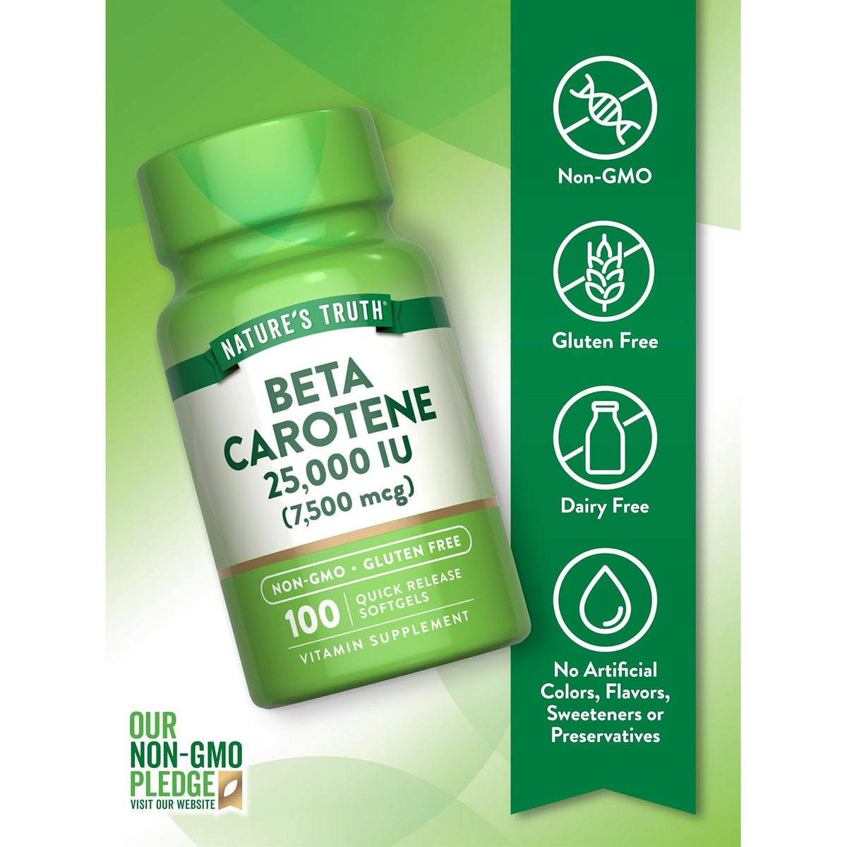 Nature's Truth Beta Carotene | 25000 IU | 100 Softgels