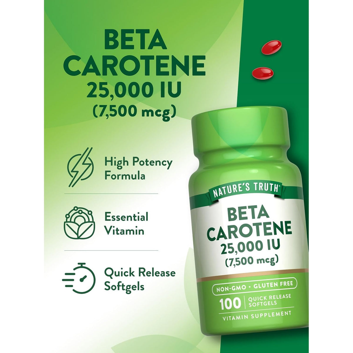 Nature's Truth Beta Carotene | 25000 IU | 100 Softgels