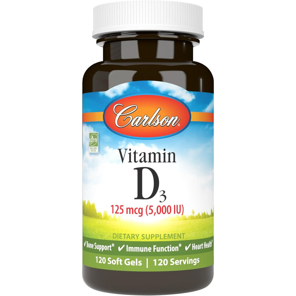 Carlson Vitamin D3 5000 IU (125 mcg), Bone Health, 120 Softgels