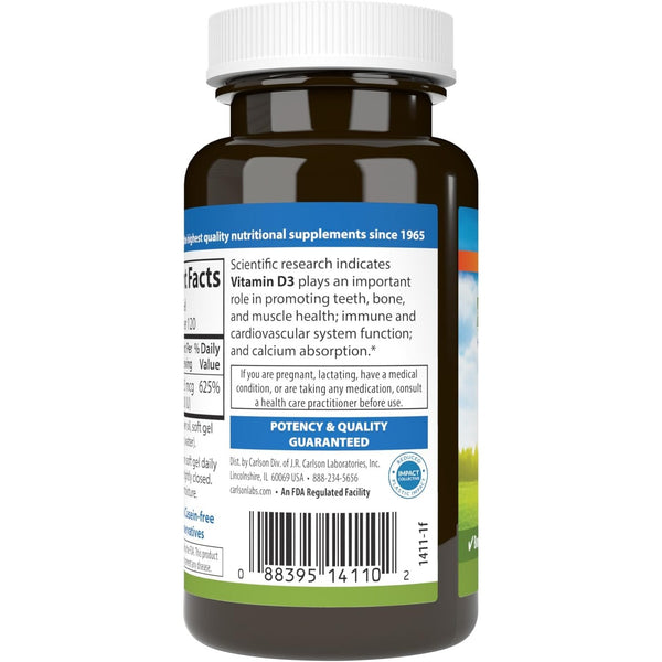 Carlson Vitamin D3 5000 IU (125 mcg), Bone Health, 120 Softgels