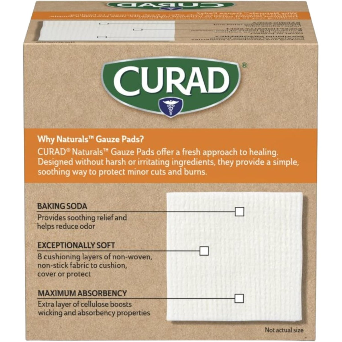 CURAD® Naturals™ Small Gauze Pads with Baking Soda, 2 in x 2 in, 25 Count