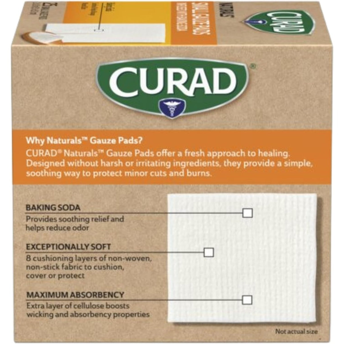 CURAD® Naturals™ Small Gauze Pads with Baking Soda, 2 in x 2 in, 25 Count