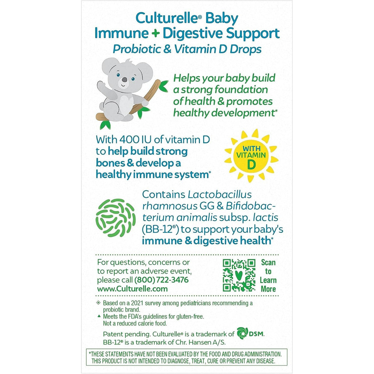 Culturelle Baby Probiotic Drops + Vitamin D, Immune & Digestive Health* 9ml