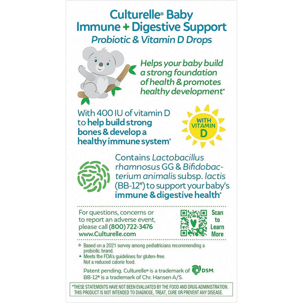 Culturelle Baby Probiotic Drops + Vitamin D, Immune & Digestive Health* 9ml