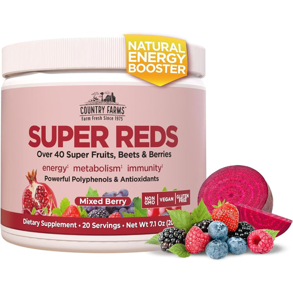 Country Farms Super Reds, Energizing Polyphenol Superfood, Over 40 Super Fruits and Berries, Powerful Antioxidants and Polyphenols, Supports Energy