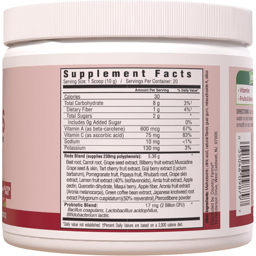 Country Farms Super Reds, Energizing Polyphenol Superfood, Over 40 Super Fruits and Berries, Powerful Antioxidants and Polyphenols, Supports Energy