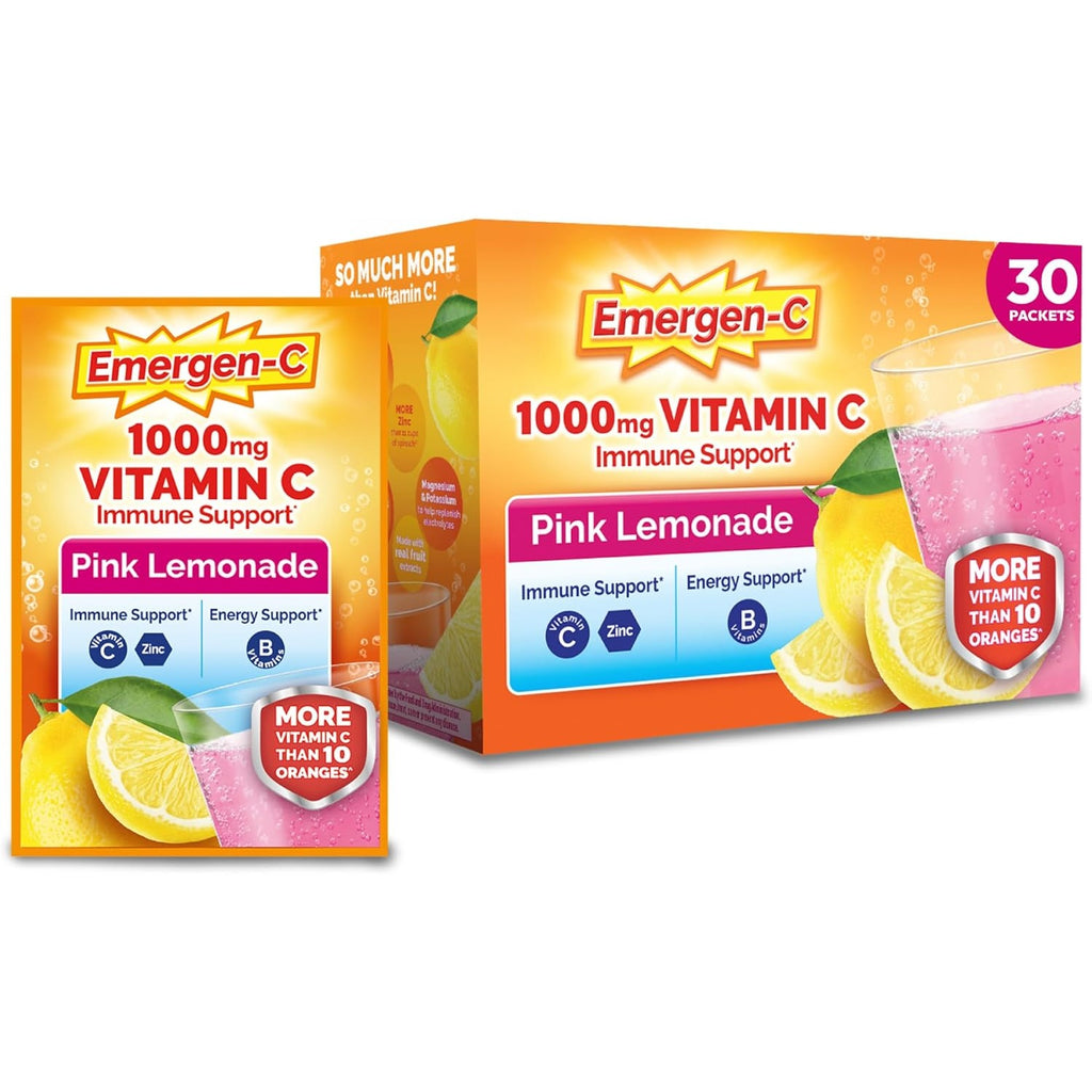 Emergen-C Vitamin C 1000mg, Immune Support Powder, Pink Lemonade, 30 Packs