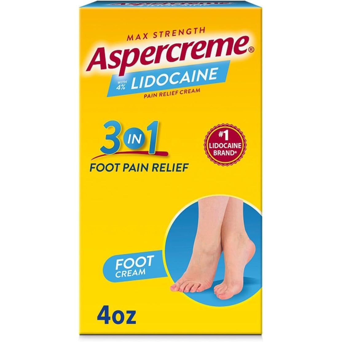 Aspercreme Lidocaine Foot Pain Relief Cream, Moisturizing Aloe, 4 oz.