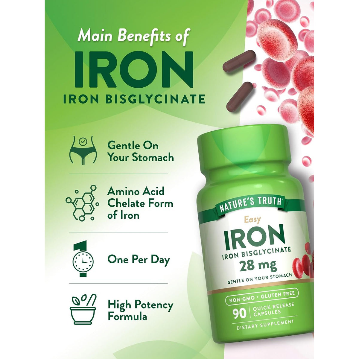 Nature's Truth Iron Supplement for Women & Men | 28 mg | 90 Capsules