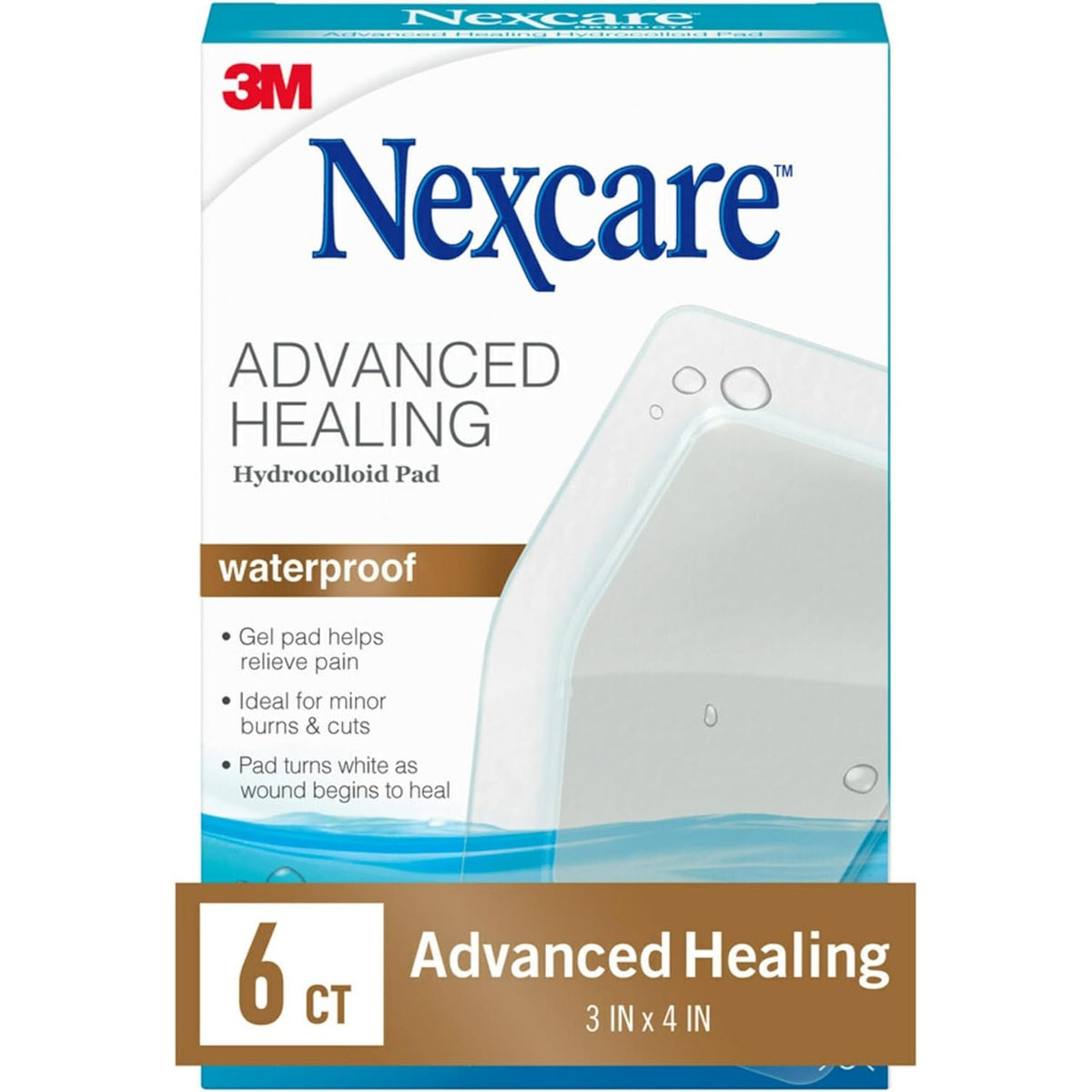 Nexcare Advanced Healing Hydrocolloid Pads, Gel Pad Helps Reduce Pain and Absorb Wound Fluids, Stretchy Wound Dressing Sticks to Damp Skin - 6 Pads