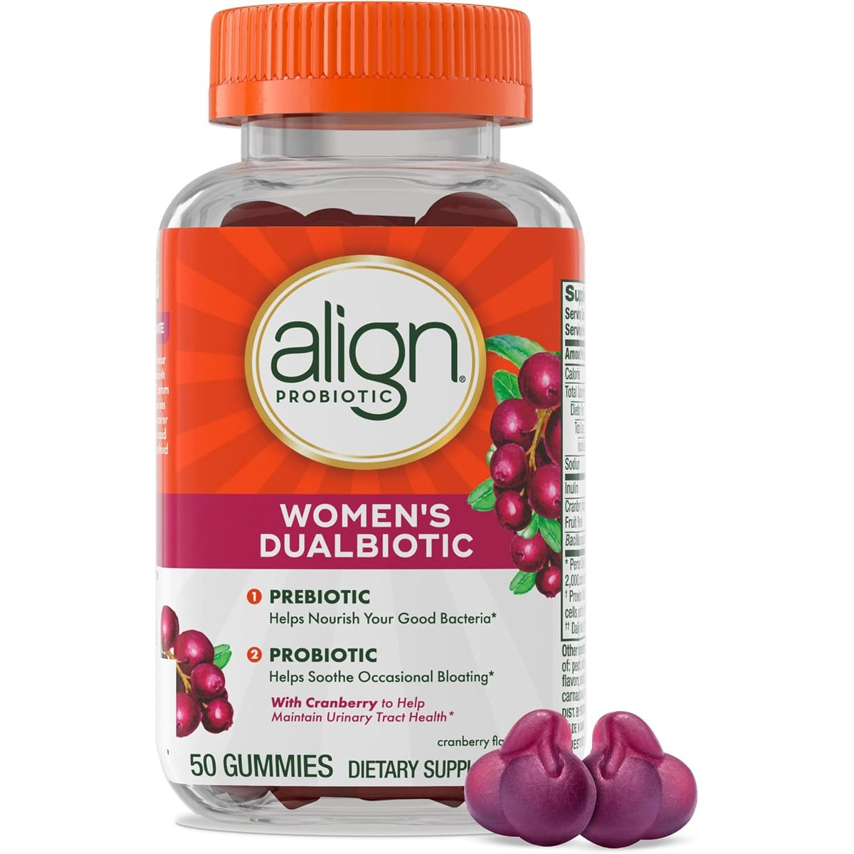 Align Probiotic, Women's Dualbiotic, Womens Probiotic Gummies, Prebiotics and Probiotics for Women, with Cranberry for Urinary Tract Health*
