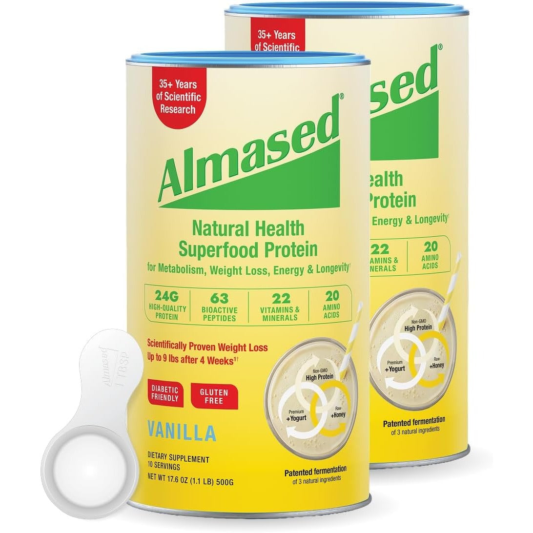 Almased Vanilla Meal Replacement Shake, Weight Loss Protein, 2-Pack + Scoop