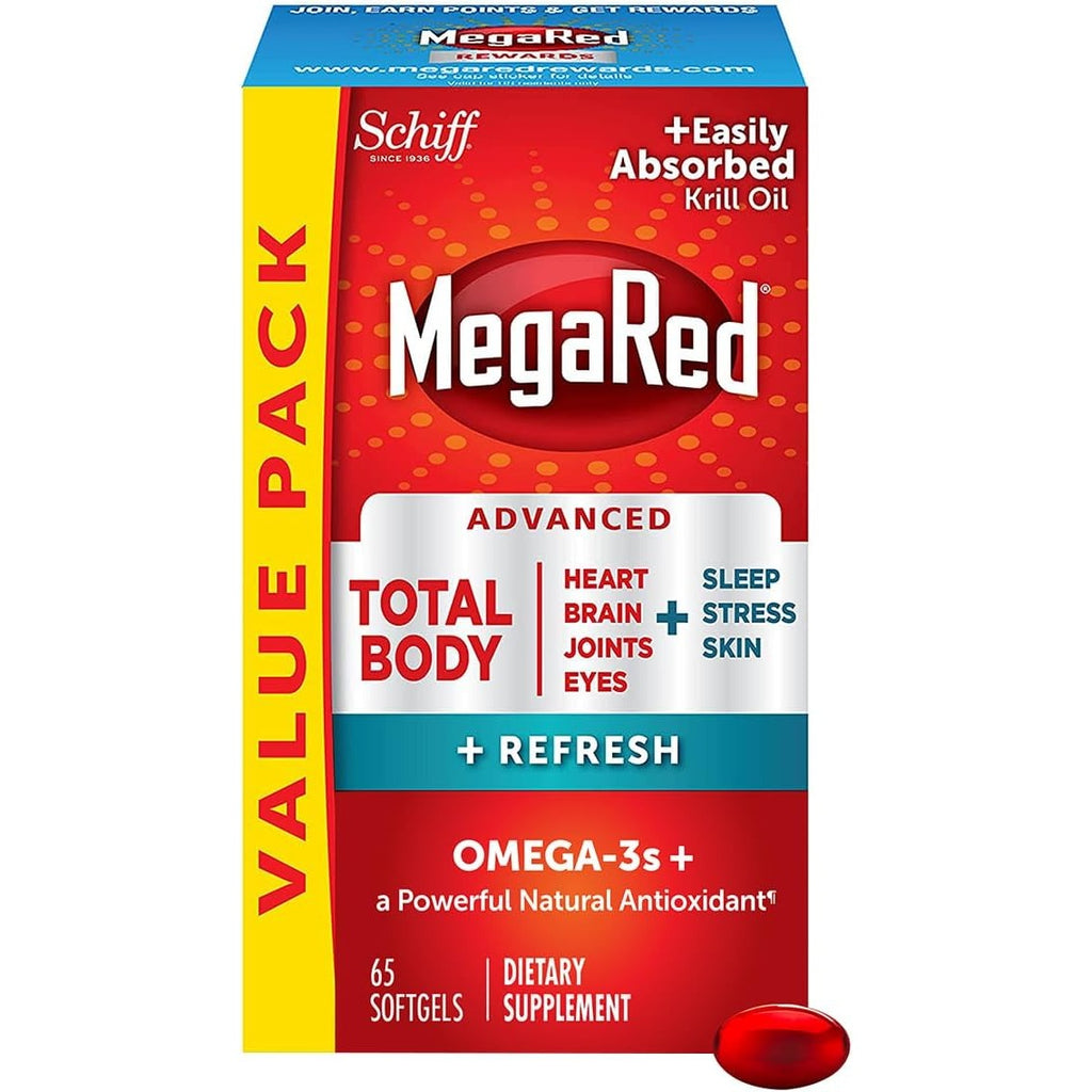 MegaRed Omega-3 Blend Total Body + Refresh 500mg Softgels, (65 Count in a Bottle), Easily Absorbed Krill Oil, to Support Your Heart, Joints, Brain