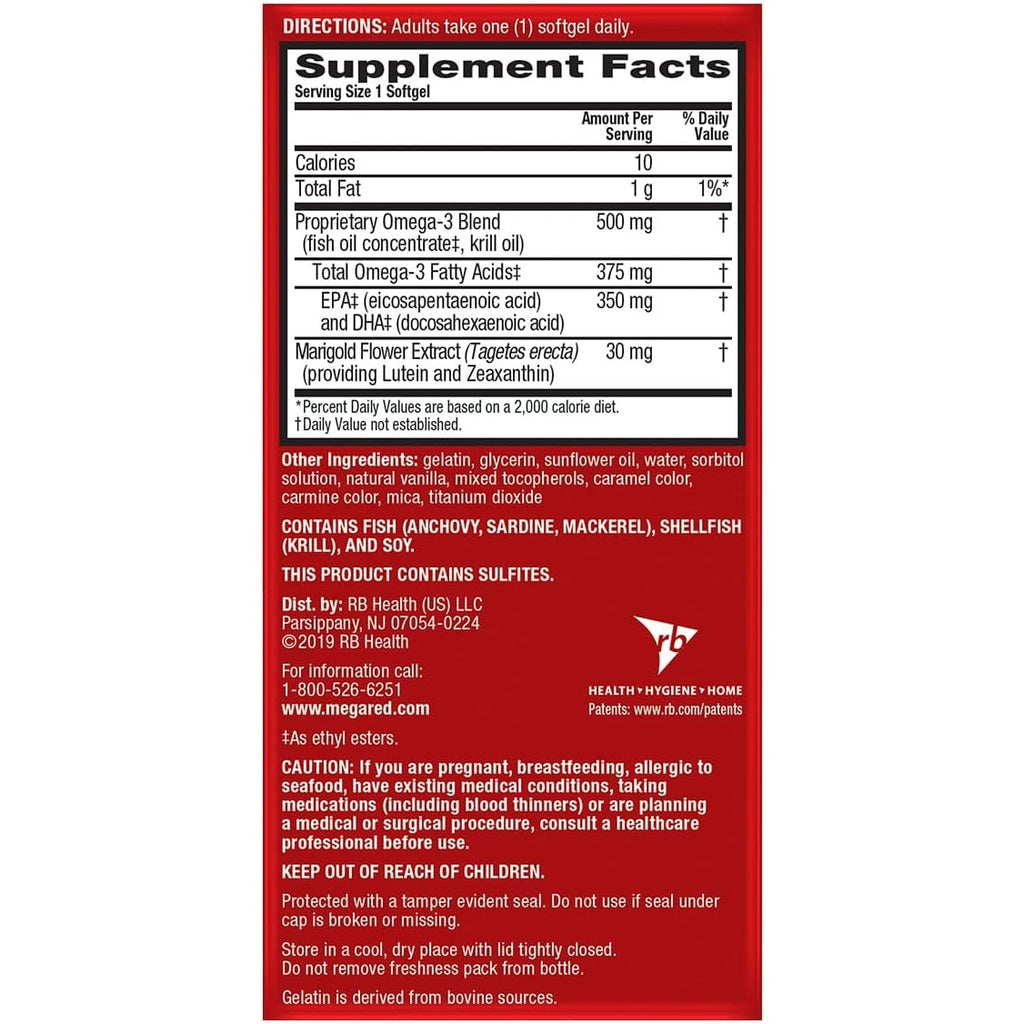 MegaRed Omega-3 Blend Total Body + Refresh 500mg Softgels, (65 Count in a Bottle), Easily Absorbed Krill Oil, to Support Your Heart, Joints, Brain