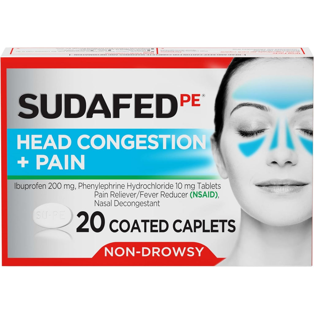 Sudafed PE Non-Drowsy Head Congestion + Pain Caplets, 20 ct
