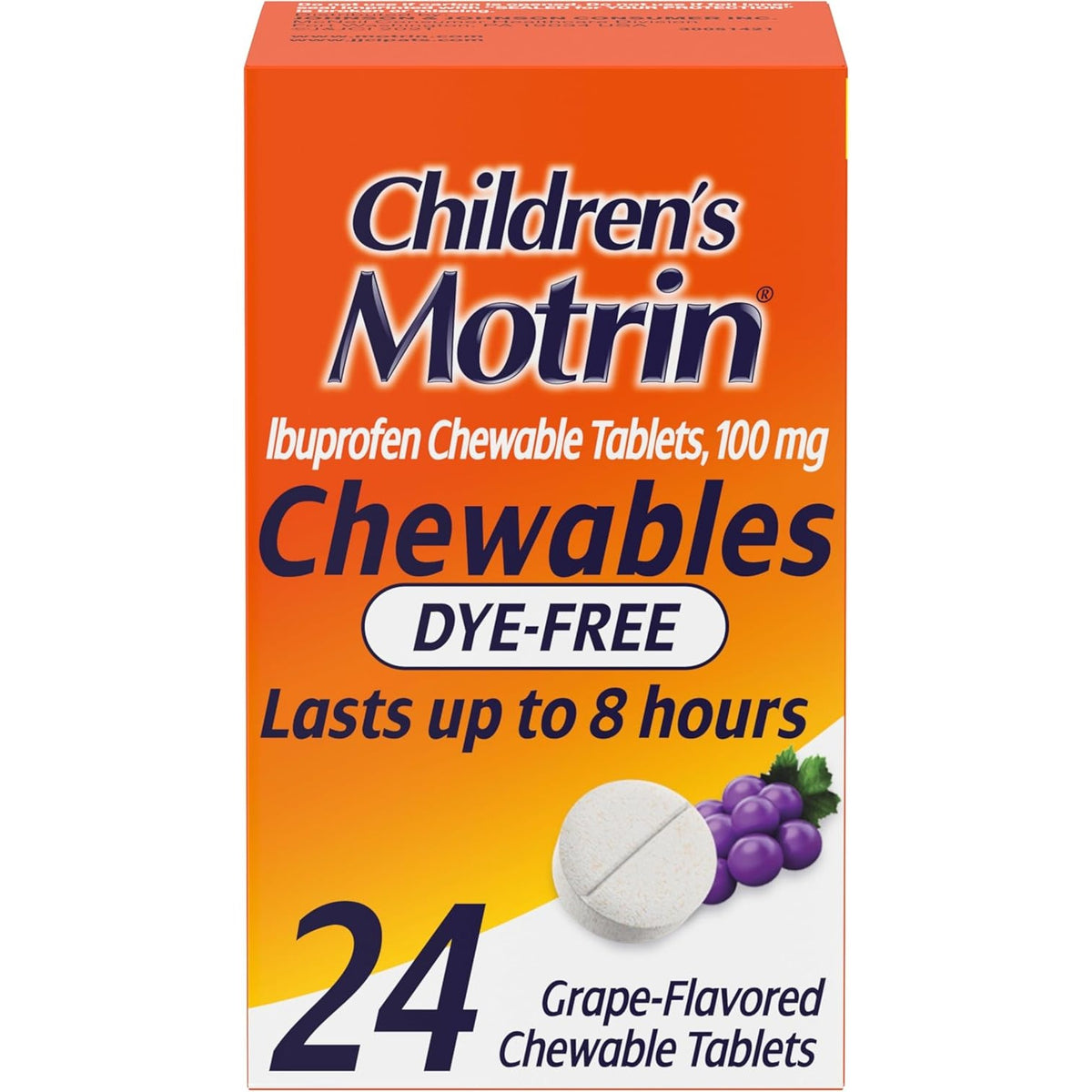 Children's Motrin Dye-Free Chewable Tablets, Ibuprofen, Grape, 24 ct