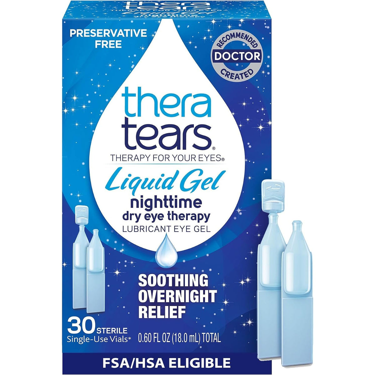 TheraTears Liquid Gel Nighttime, Preservative Free, Dry Eye Drops, 30 Ct