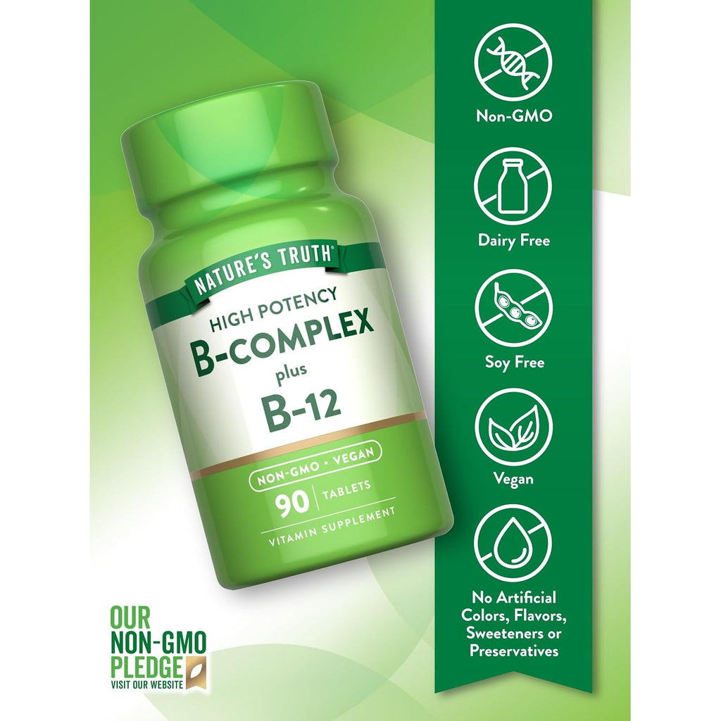 Nature's Truth Vitamin B Complex for Women & Men | Plus B12 | 90 Tablets