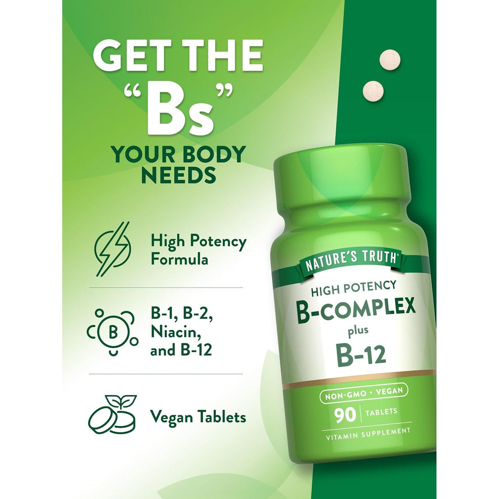 Nature's Truth Vitamin B Complex for Women & Men | Plus B12 | 90 Tablets
