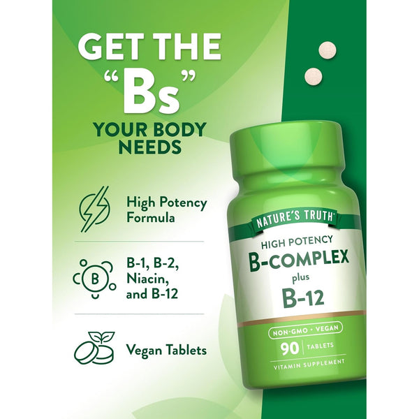 Nature's Truth Vitamin B Complex for Women & Men | Plus B12 | 90 Tablets