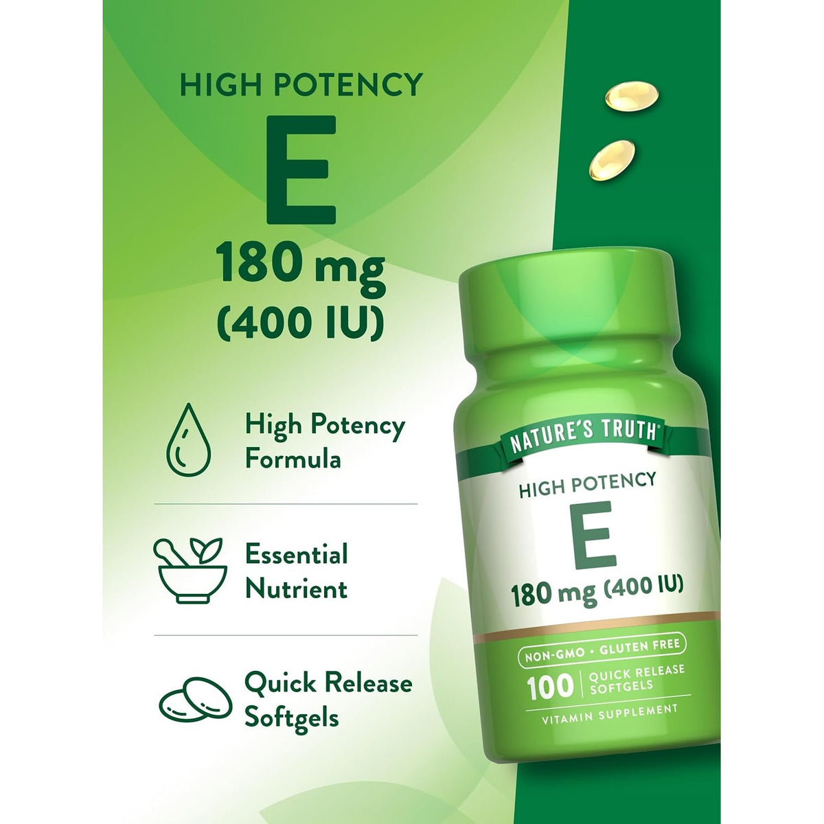 Nature's Truth Vitamin E Softgels | 400 IU 180mg | 100 Count