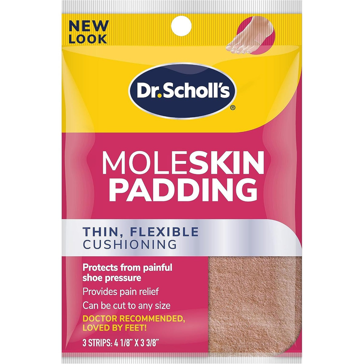 Dr. Scholl's Moleskin Padding for Cushioning and Pain Relief, 3 Strips