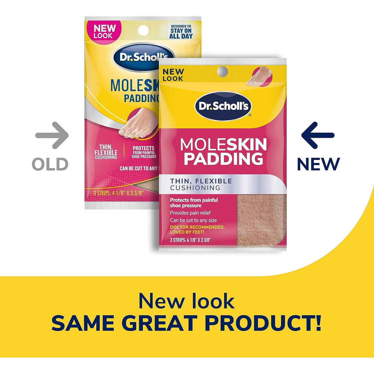 Dr. Scholl's Moleskin Padding for Cushioning and Pain Relief, 3 Strips
